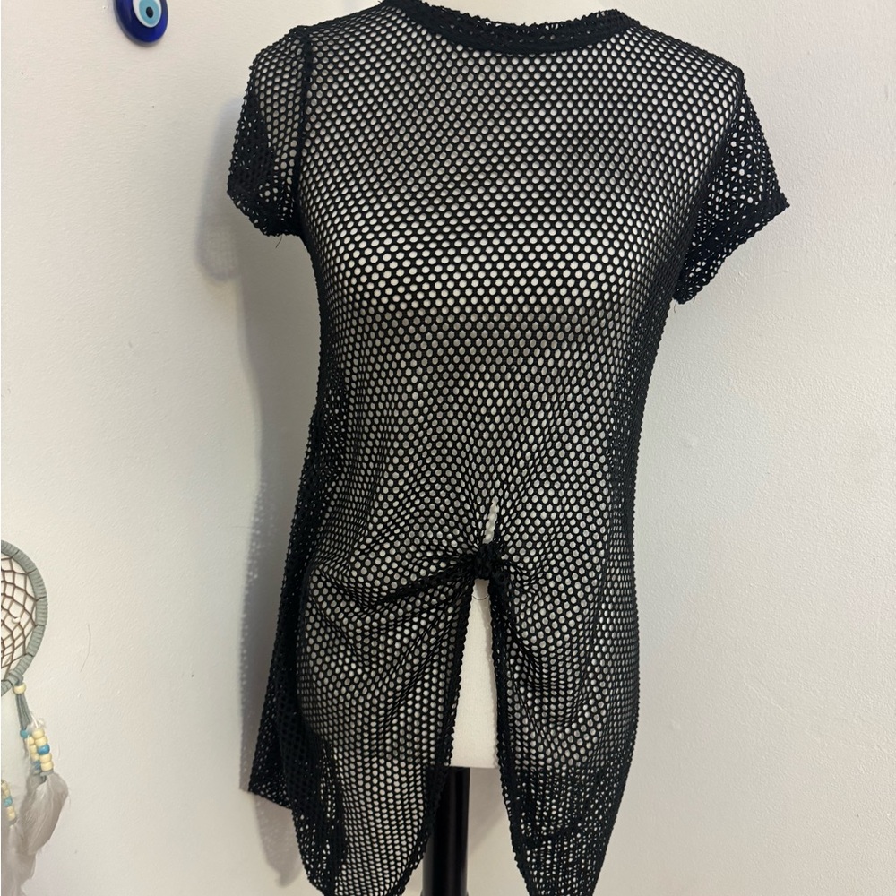 Black Fishnet Short Sleeve Top